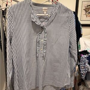 J. Crew Factory Navy and White Striped Button Down Shirt